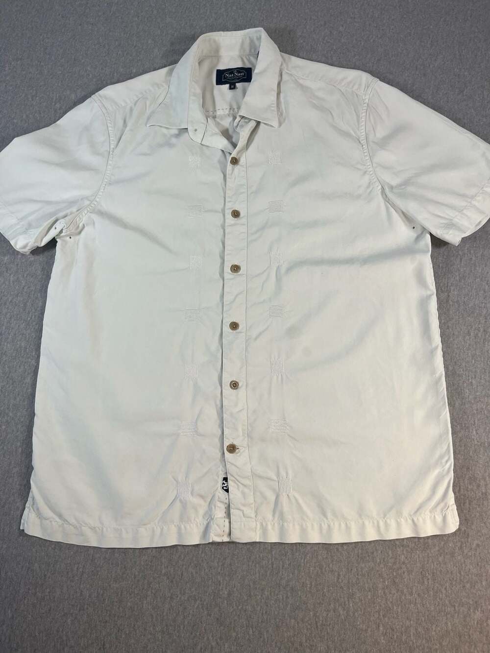 Nat Nast 100% Silk White Short Sleeve Button Up Shirt Men’s M